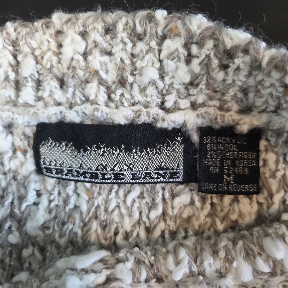 Vintage Braxton Brand Chunky Knit Sweater Vest Medium Cream Brown Marled Cable - Picture 5 of 10